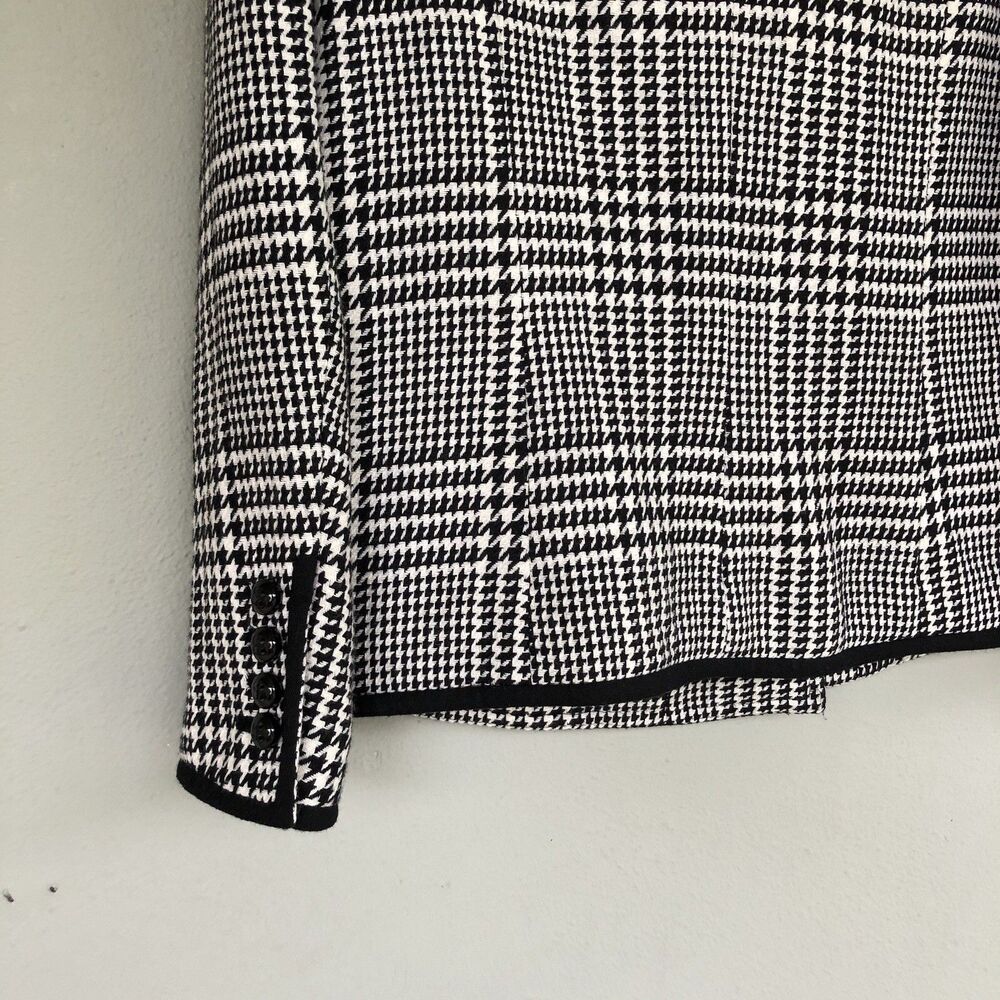 Talbots Blazer Houndstooth Blazer 12 Black White Wool Blend Jacket Preppy Career - Picture 10 of 10
